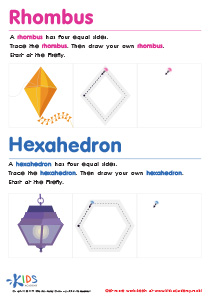 Printables Drawing Rhombus Worksheet draw a rhombus and hexahedron math shapes worksheets for toddlers geometric kids pdf